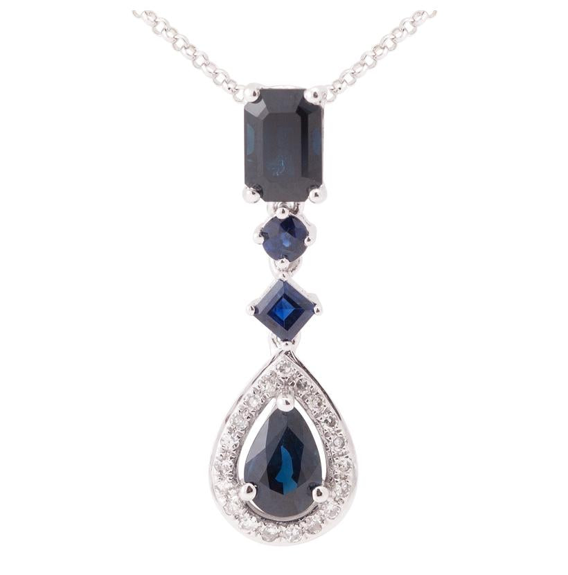 0.07 Ctw Diamond 14k White Gold Sapphire Round Shape Womens Gemstone Necklace Pendant With 16 Inch Chain