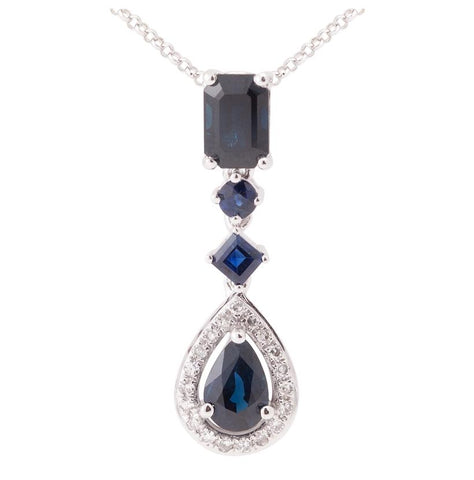 0.07 Ctw Diamond 14k White Gold Sapphire Round Shape Womens Gemstone Necklace Pendant With 16 Inch Chain