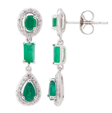 0.21 Ctw Diamond 14k White Gold Emerald Round Shape Womens Gemstone Earrings