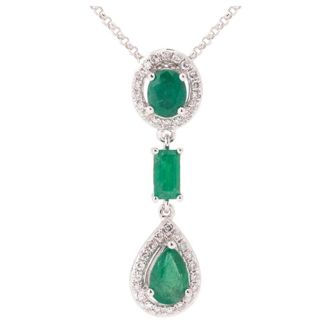 0.14 Ctw Diamond 14k White Gold Emerald Round Shape Womens Gemstone Necklace Pendant With 16 Inch Chain