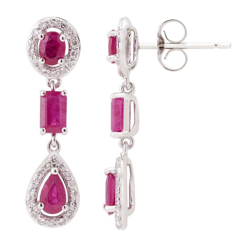 0.21 Ctw Diamond 14k White Gold Ruby Round Shape Womens Gemstone Earrings