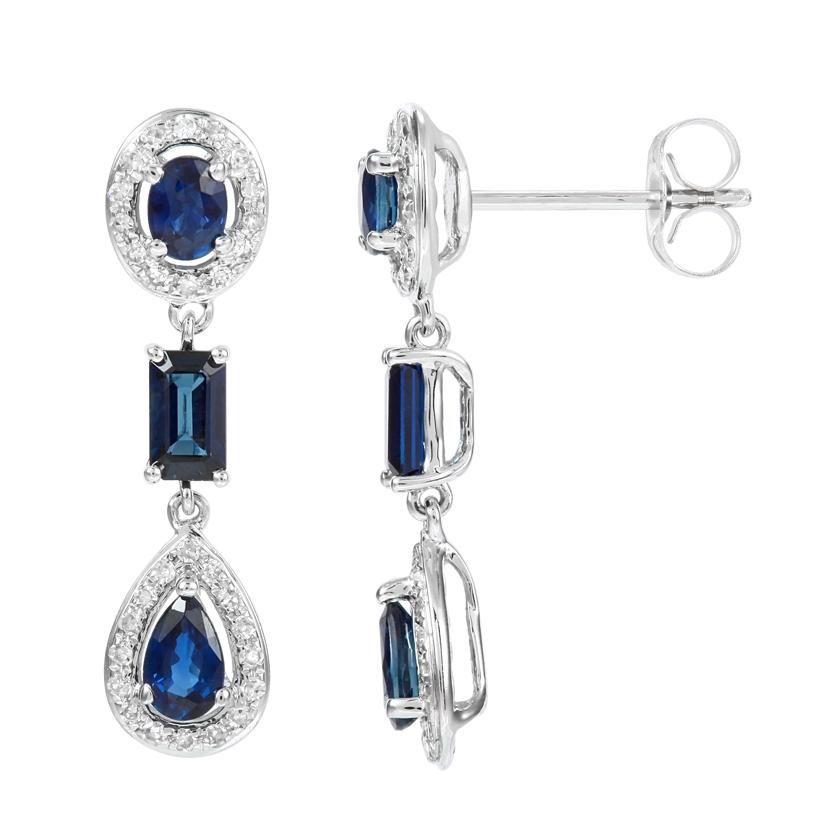 0.21 Ctw Diamond 14k White Gold Sapphire Round Shape Womens Gemstone Earrings