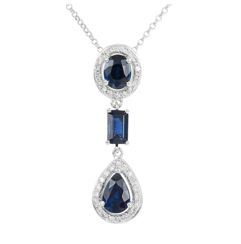 0.14 Ctw Diamond 14k White Gold Sapphire Round Shape Womens Gemstone Necklace Pendant With 16 Inch Chain