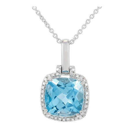 0.11 Ctw Diamond 14k White Gold Topaz Round Shape Womens Gemstone Necklace Pendant With 16 Inch Chain