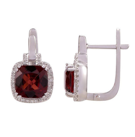 0.17 Ctw Diamond 14k White Gold Garnet Round Shape Womens Gemstone Earrings