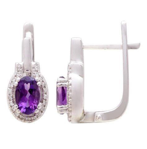 0.13 Ctw Diamond 14k White Gold Amethyst Round Shape Womens Gemstone Earrings