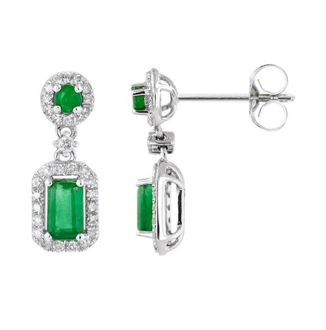 0.24 Ctw Diamond 14k White Gold Emerald Round Shape Womens Gemstone Earrings