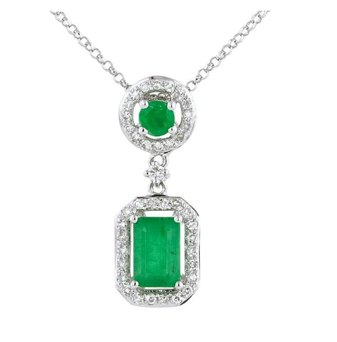 0.14 Ctw Diamond 14k White Gold Emerald Round Shape Womens Gemstone Necklace Pendant With 16 Inch Chain