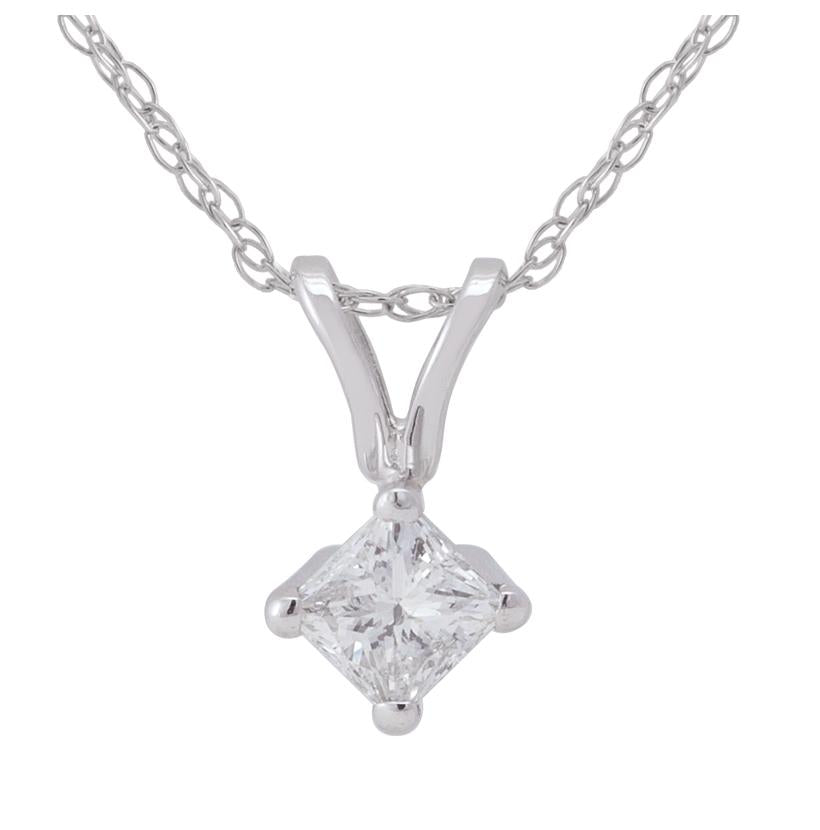 0.25 Ctw Diamond 14k White Gold Princess Shape Womens Diamond Necklace Pendant With 16 Inch Chain