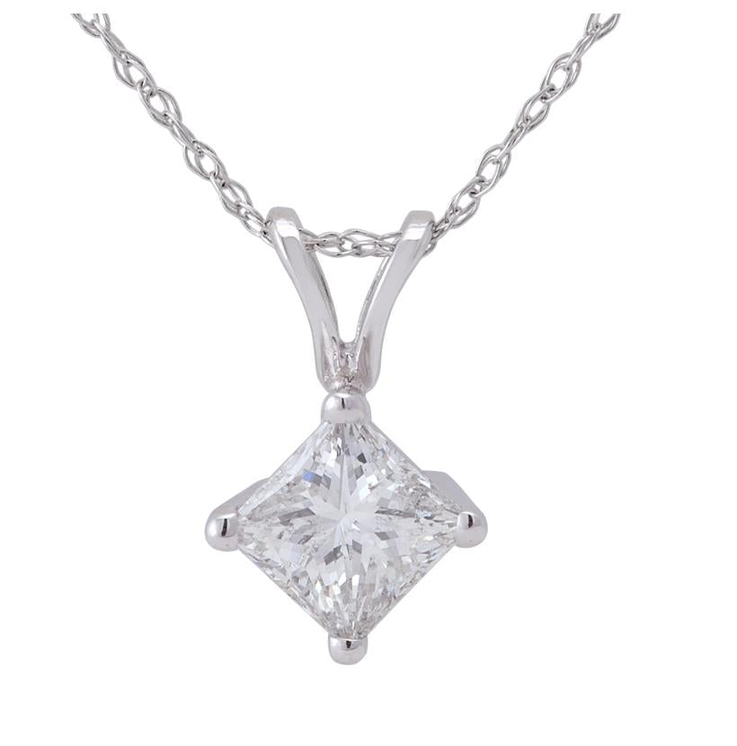 0.75 Ctw Diamond 14k White Gold Princess Shape Womens Diamond Necklace Pendant With 16 Inch Chain