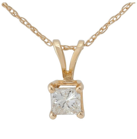 0.25 Ctw Diamond 14k Yellow Gold Princess Shape Womens Diamond Necklace Pendant With 16 Inch Chain