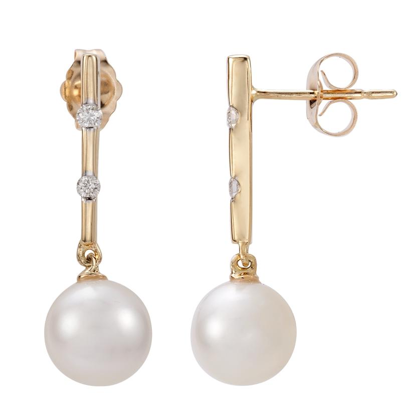 0.1 Ctw Diamond 14k Yellow Gold Pearl Earrings