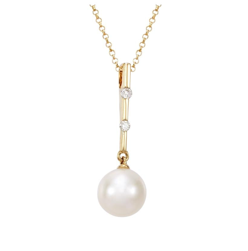 0.05 Ctw Diamond 14k Yellow Gold Pearl Necklace Pendant With 16 Inch Chain