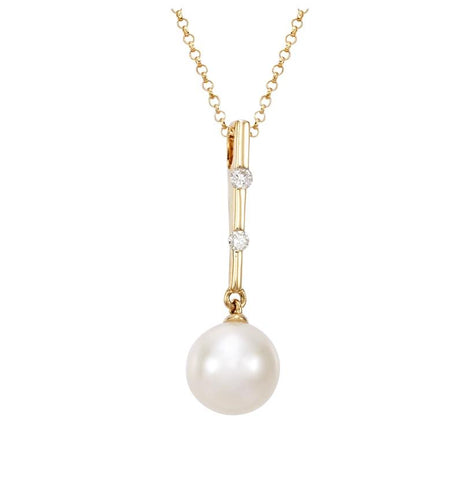 0.05 Ctw Diamond 14k Yellow Gold Pearl Necklace Pendant With 16 Inch Chain