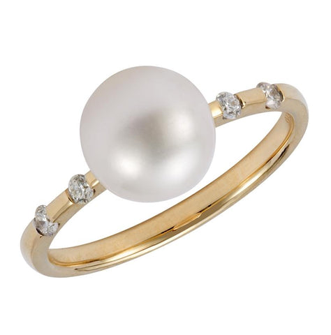 0.1 Ctw Diamond 14k Yellow Gold Pearl Ring