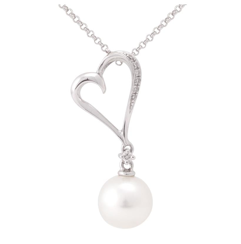 0.03 Ctw Diamond 14k White Gold Pearl Necklace Pendant With 16 Inch Chain