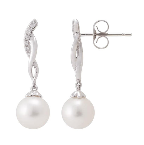 0.06 Ctw Diamond 14k White Gold Pearl Earrings