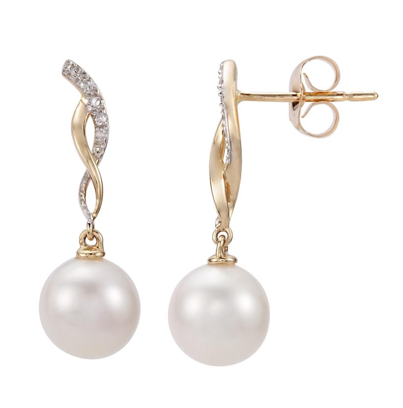 0.06 Ctw Diamond 14k Yellow Gold Pearl Earrings