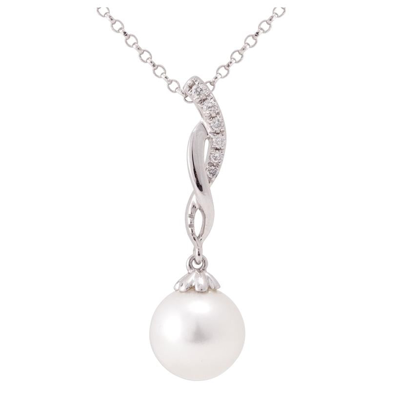 0.03 Ctw Diamond 14k White Gold Pearl Necklace Pendant With 16 Inch Chain