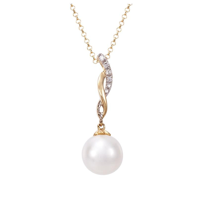 0.03 Ctw Diamond 14k Yellow Gold Pearl Necklace Pendant With 16 Inch Chain