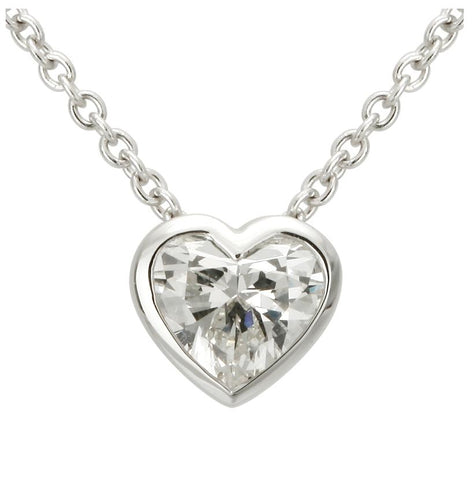 0.32 Ctw Diamond 14k White Gold Heart Shape Womens Diamond Necklace