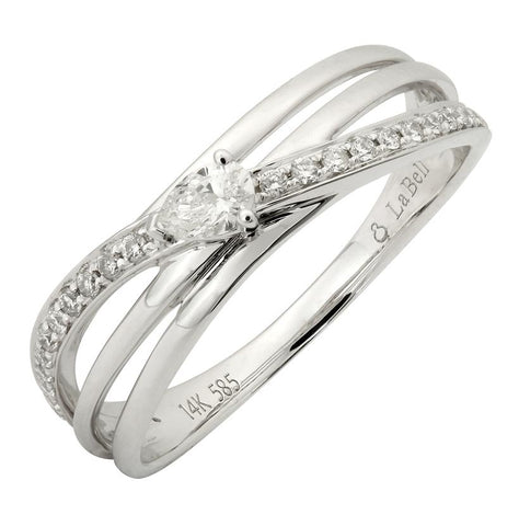 0.22 Ctw Diamond 14k White Gold Round Pear Shape Womens Diamond Ring