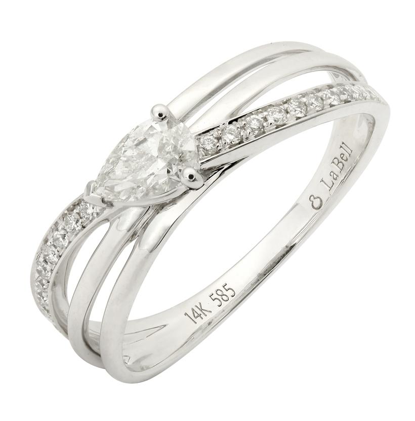 0.41 Ctw Diamond 14k White Gold Round Pear Shape Womens Diamond Ring