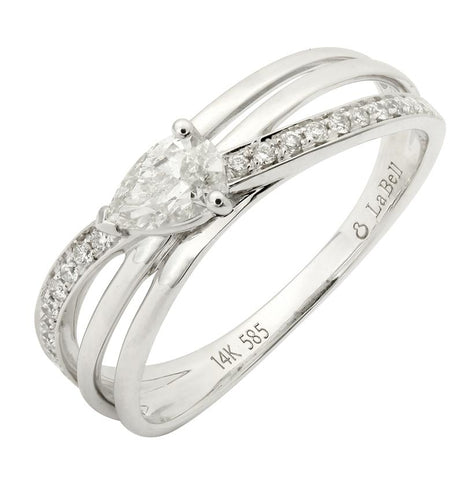 0.41 Ctw Diamond 14k White Gold Round Pear Shape Womens Diamond Ring
