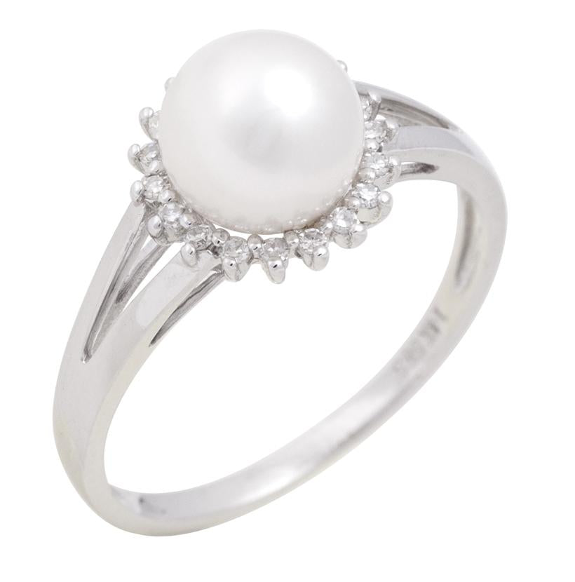 0.09 Ctw Diamond 14k White Gold Pearl Ring