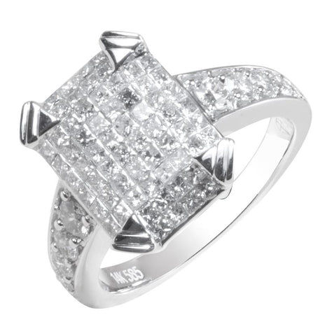 1.49 Ctw Diamond 14k White Gold Round Princess Shape Womens Diamond Ring