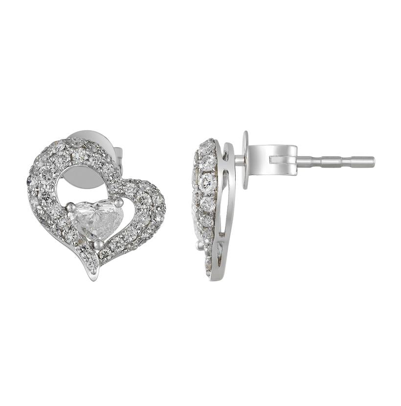 0.72 Ctw Diamond 14k White Gold Round Heart Shape Womens Diamond Earrings