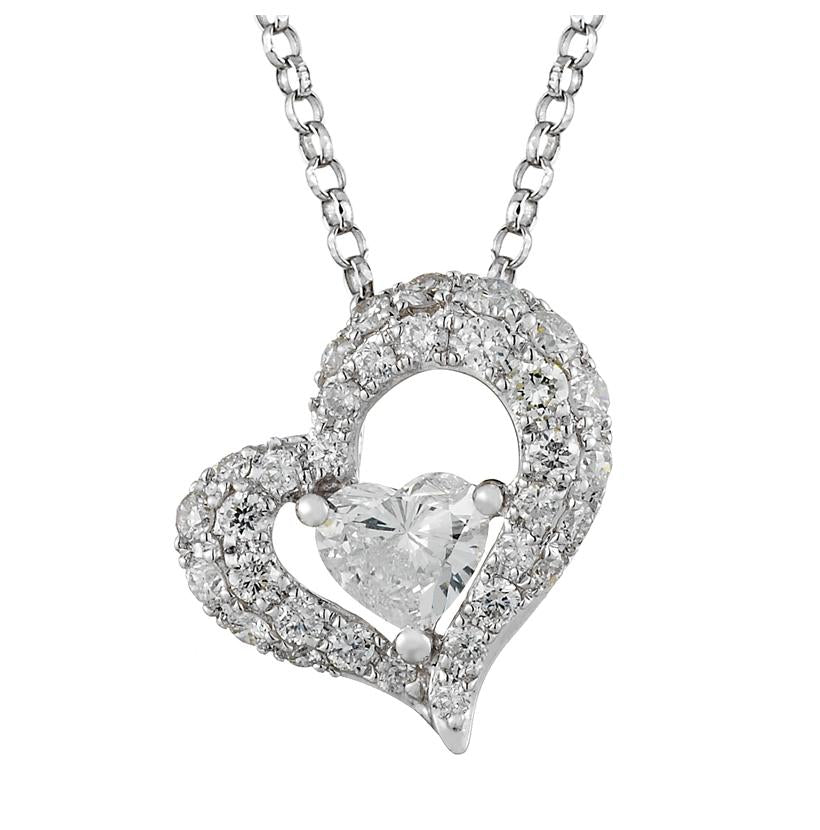 0.38 Ctw Diamond 14k White Gold Round Heart Shape Womens Diamond Necklace Pendant With 16 Inch Chain