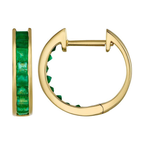 14k Yellow Gold Emerald Square Shape Womens Gemstone Earrings