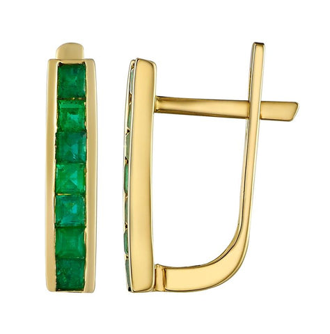 14k Yellow Gold Emerald Square Shape Womens Gemstone Earrings