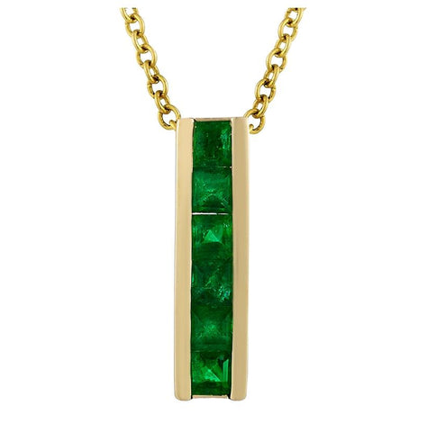 14k Yellow Gold Emerald Square Shape Womens Gemstone Necklace Pendant With 16 Inch Chain