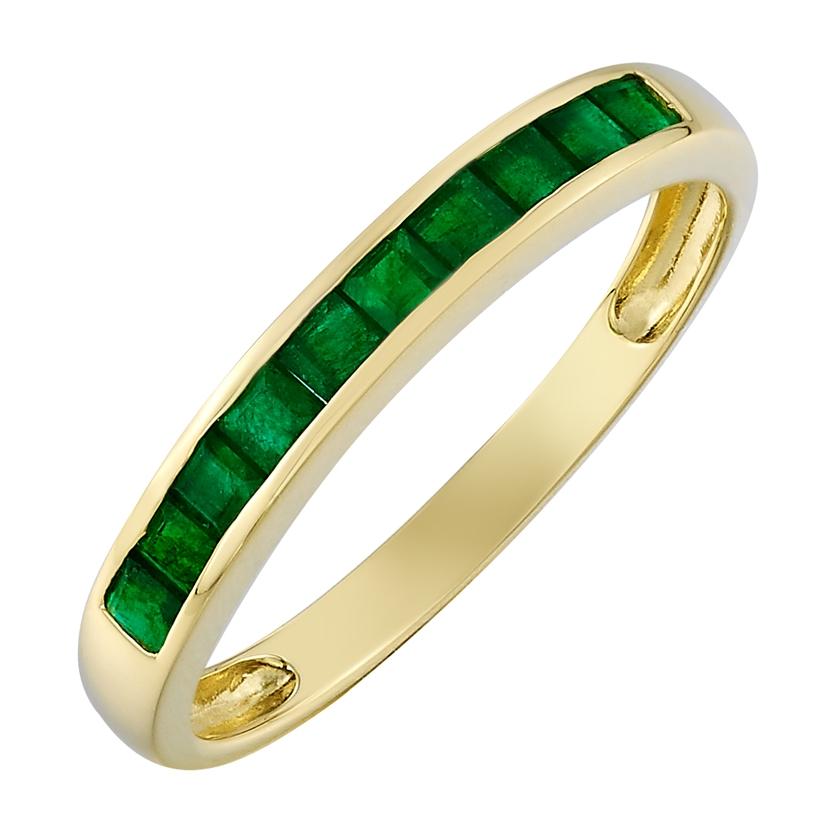 14k Yellow Gold Emerald Square Shape Womens Gemstone Ring