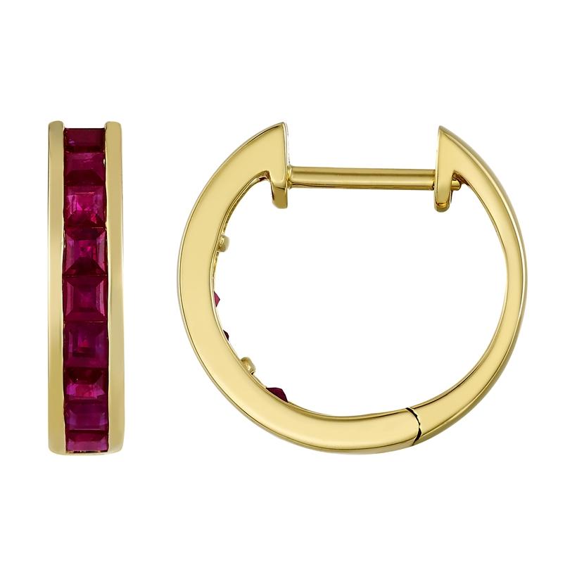 14k Yellow Gold Ruby Square Shape Womens Gemstone Earrings