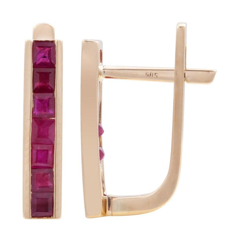 14k Yellow Gold Ruby Square Shape Womens Gemstone Earrings