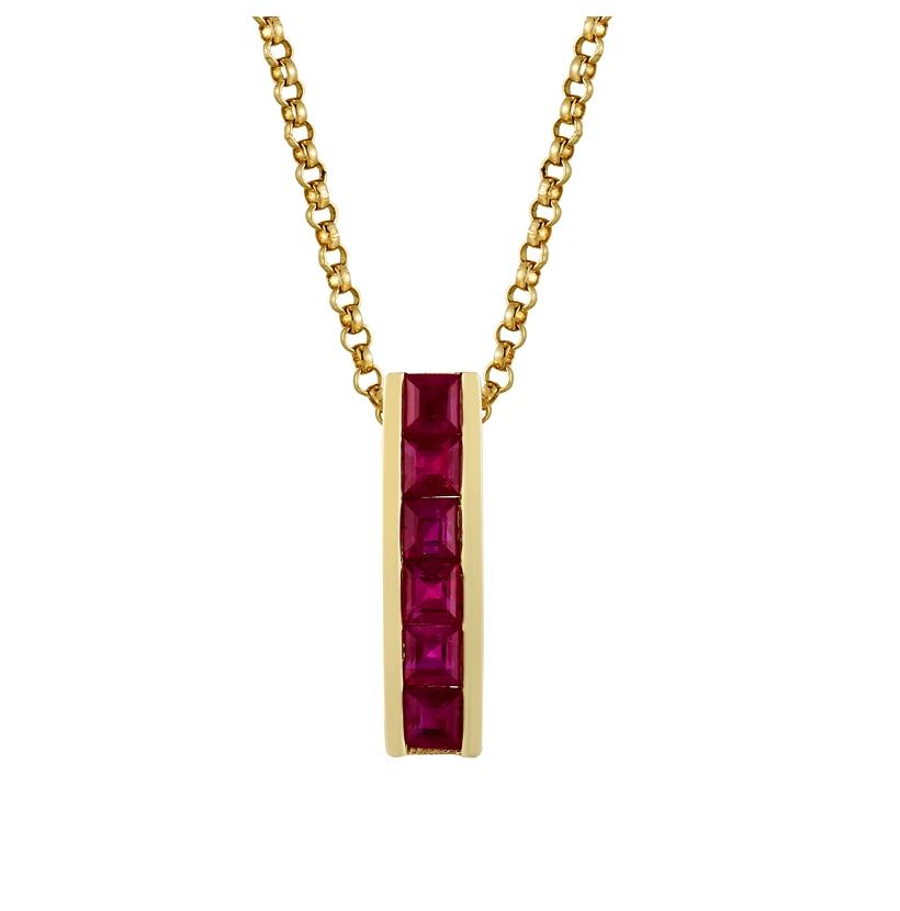 14k Yellow Gold Ruby Square Shape Womens Gemstone Necklace Pendant With 16 Inch Chain