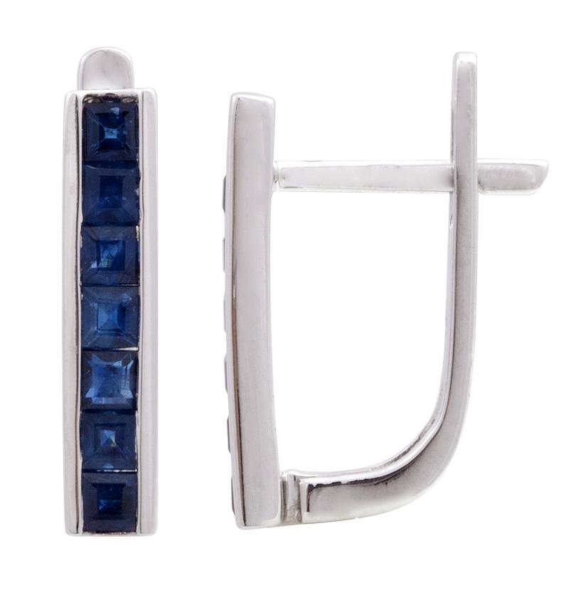 14k White Gold Sapphire Square Shape Womens Gemstone Earrings