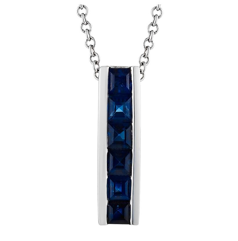 14k White Gold Sapphire Square Shape Womens Gemstone Necklace Pendant With 16 Inch Chain