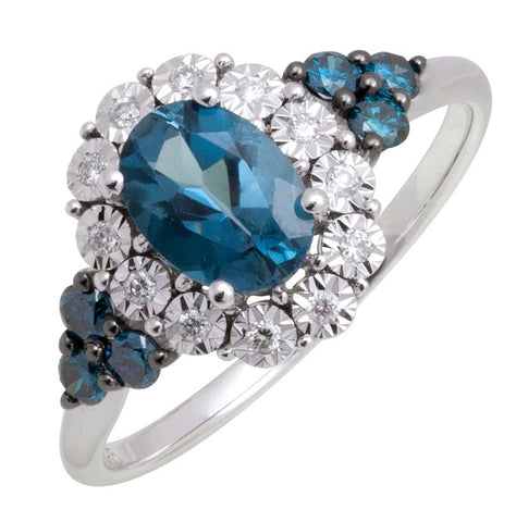 0.28 Ctw Diamond 14k White Gold Topaz Round Shape Womens Gemstone Ring