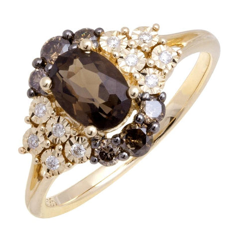 0.38 Ctw Diamond 14k Yellow Gold Topaz Round Shape Womens Gemstone Ring