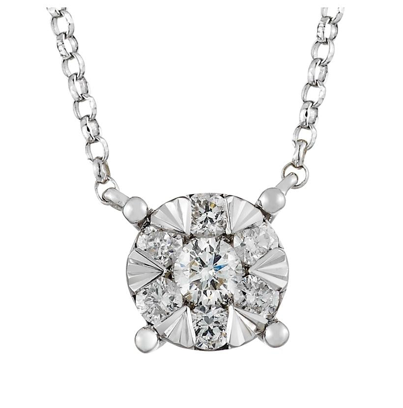 0.2 Ctw Diamond 14k White Gold Round Shape Womens Diamond Necklace Pendant With 16 Inch Chain