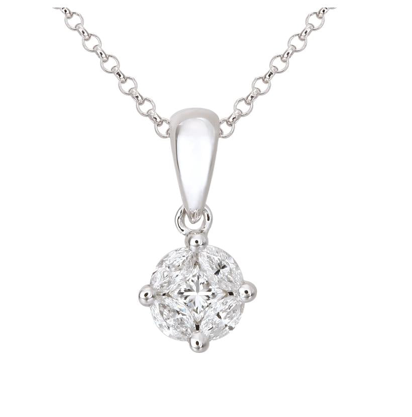 0.2 Ctw Diamond 14k White Gold Marquis Princess Shape Womens Diamond Necklace Pendant With 16 Inch Chain