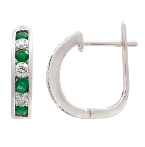 0.4 Ctw Diamond 14k White Gold Emerald Round Shape Womens Gemstone Earrings