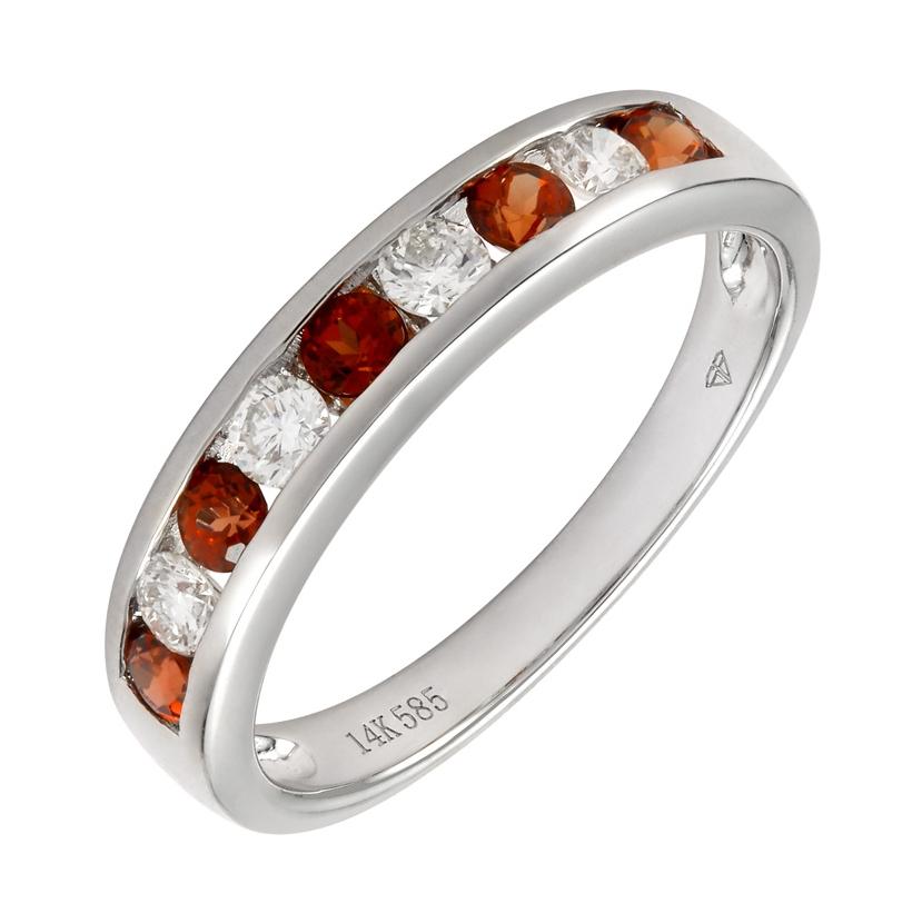 0.27 Ctw Diamond 14k White Gold Garnet Round Shape Womens Gemstone Ring