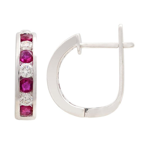 0.4 Ctw Diamond 14k White Gold Ruby Round Shape Womens Gemstone Earrings