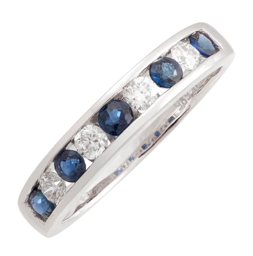 0.27 Ctw Diamond 14k White Gold Sapphire Round Shape Womens Gemstone Ring