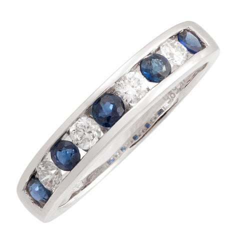 0.27 Ctw Diamond 14k White Gold Sapphire Round Shape Womens Gemstone Ring